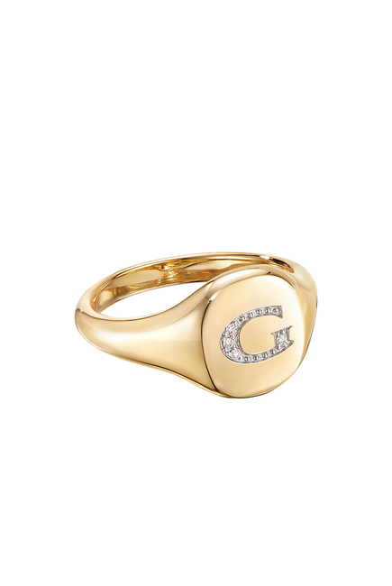 G Mini Pinky Ring, 18K Yellow Gold & Diamonds